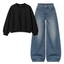 Navyblue Vintage Baggy Jeans With Oversized Sweatshirt