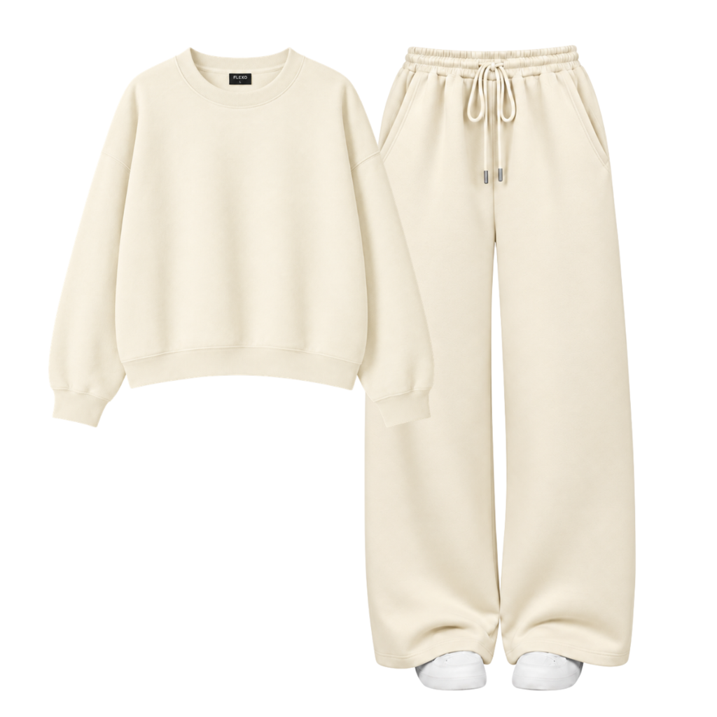 Cream Straight Leg Trouser With Oversized Sweatshirt