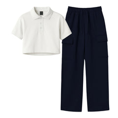 White Crop Polo with Cargo