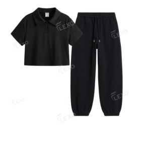 Black Sweatpant With Crop Polo