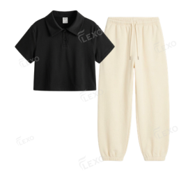 Cream Sweatpant With Crop Polo
