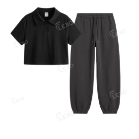 Charcoalgrey Sweatpant With Crop Polo