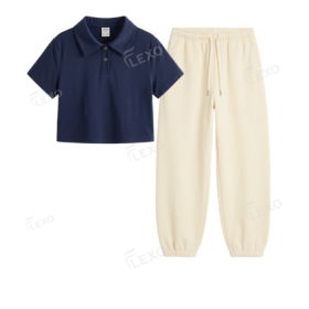 Cream Sweatpant With Crop Polo