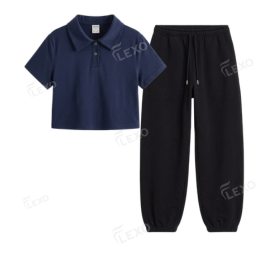 Black Sweatpant With Crop Polo