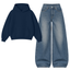 Navyblue Vintage Baggy Jeans With Oversized Hoodie