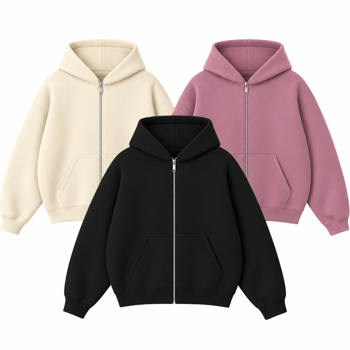 Pack Of 3 Oversize Drop Shoulder Zipper