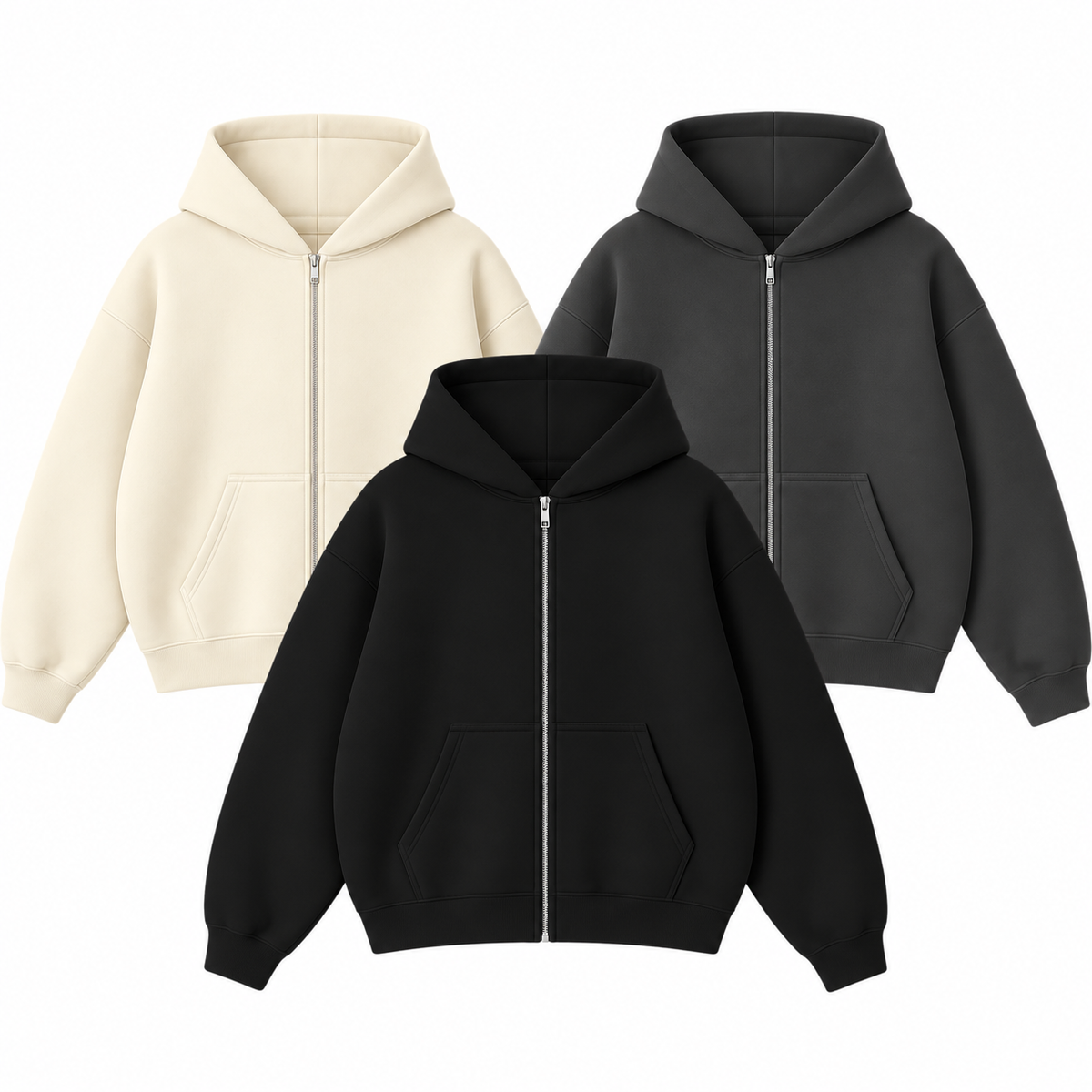 Pack Of 3 Oversize Drop Shoulder Zipper