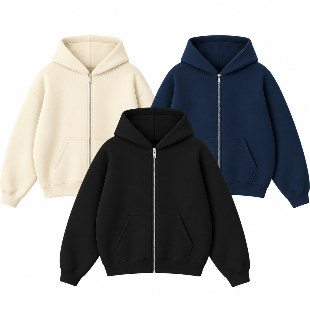 Pack Of 3 Oversize Drop Shoulder Zipper