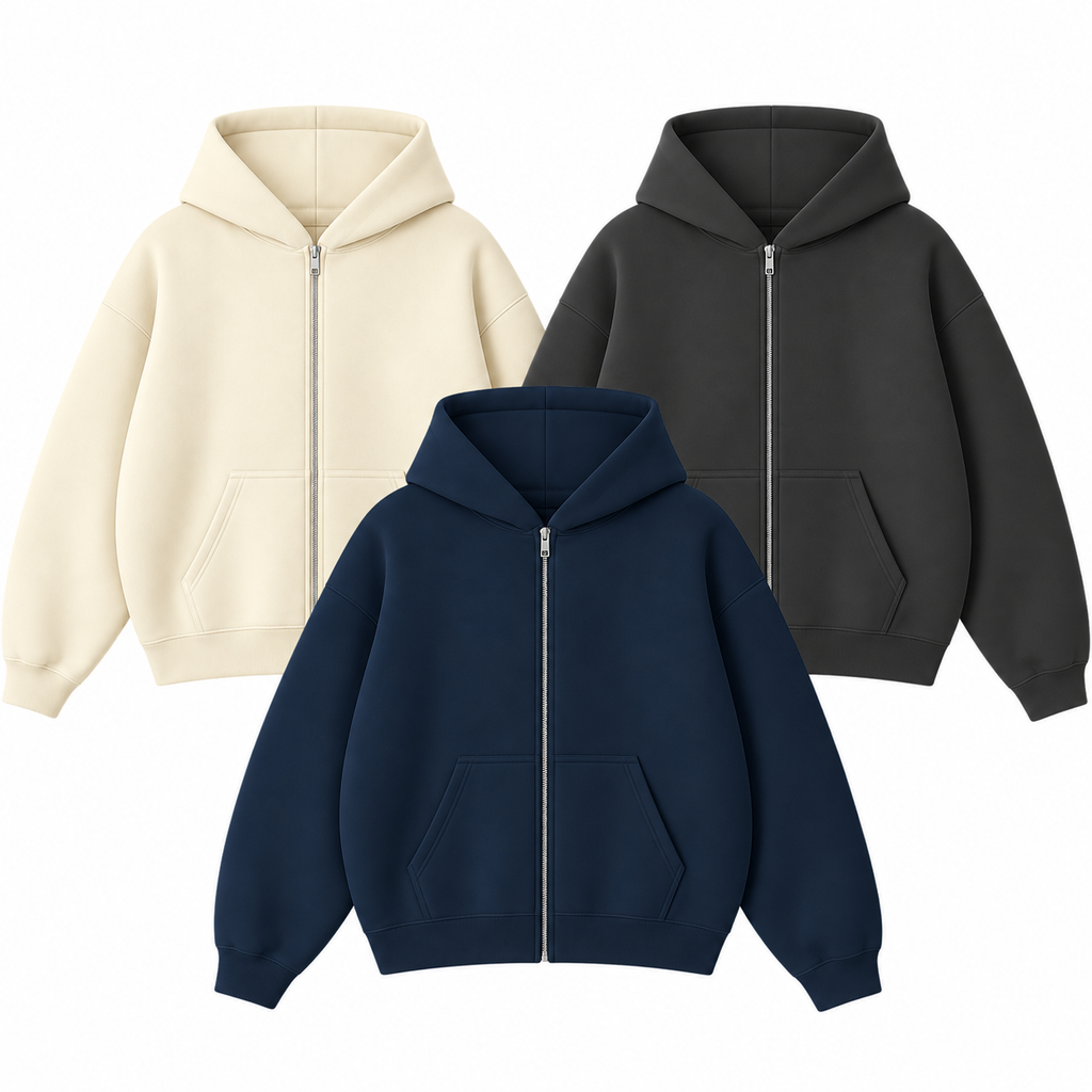 Pack Of 3 Oversize Drop Shoulder Zipper