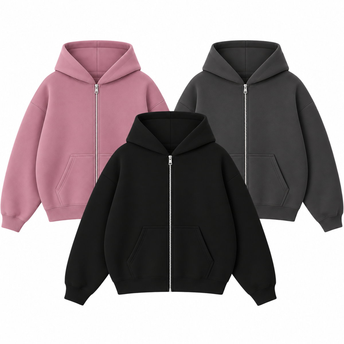 Pack Of 3 Oversize Drop Shoulder Zipper