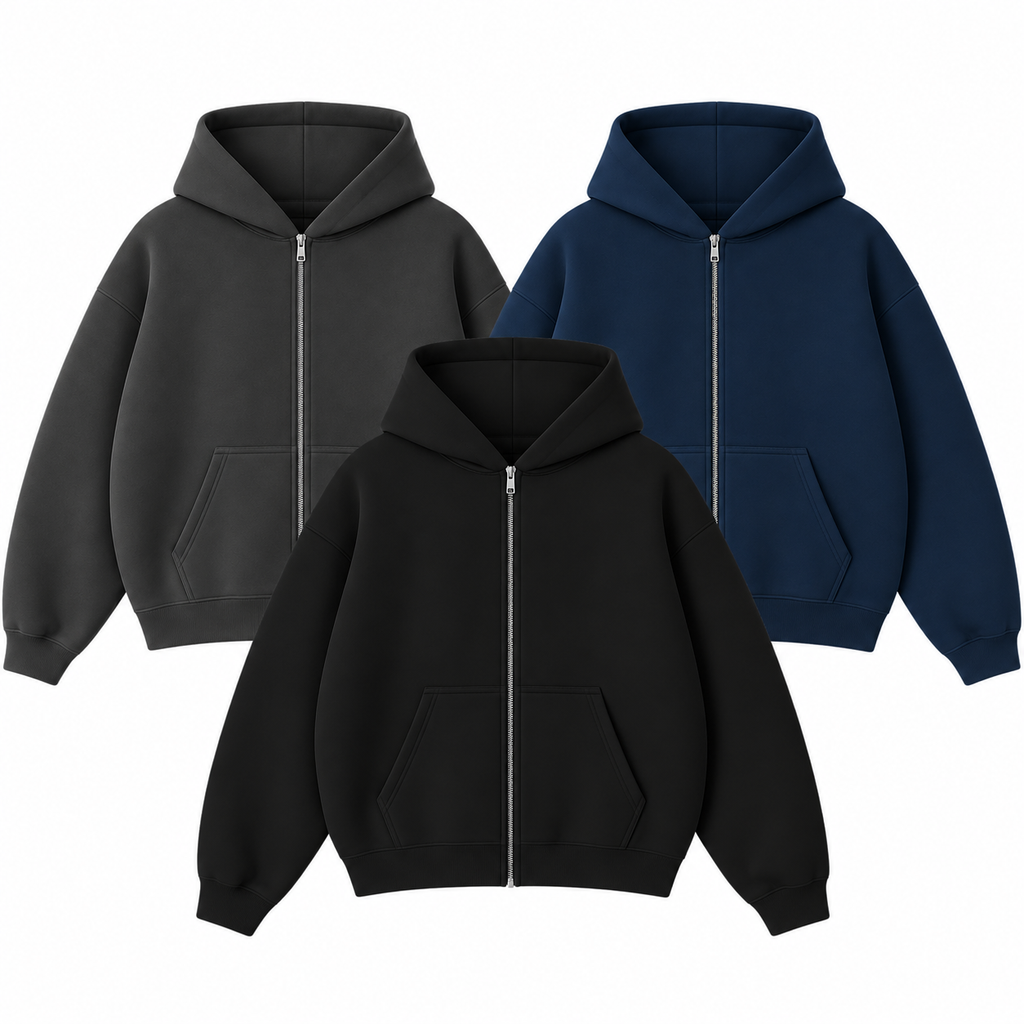 Pack Of 3 Oversize Drop Shoulder Zipper