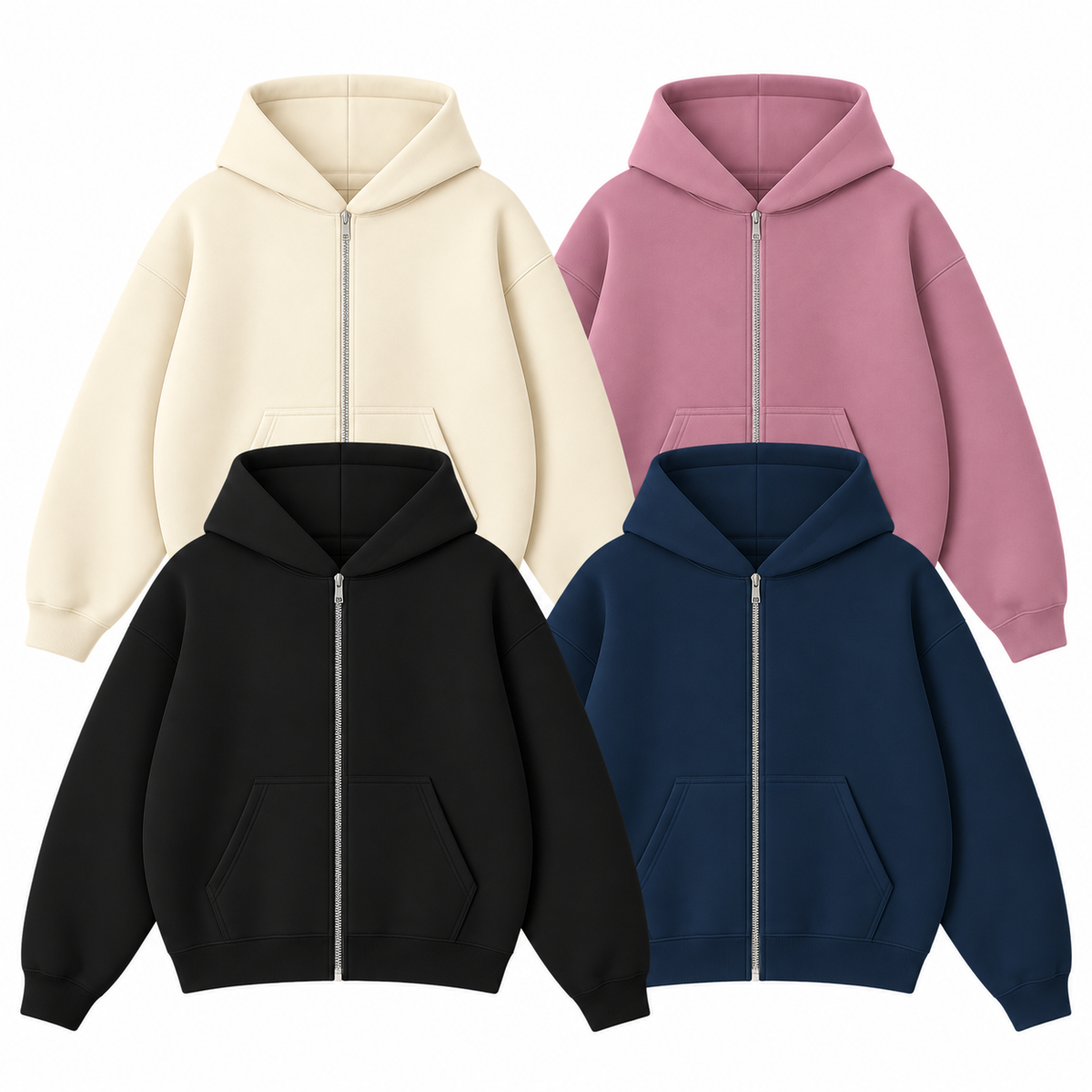 Pack Of 4 Oversize Drop Shoulder Zipper