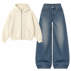 Navyblue Vintage Baggy Jeans With Oversized Zipper
