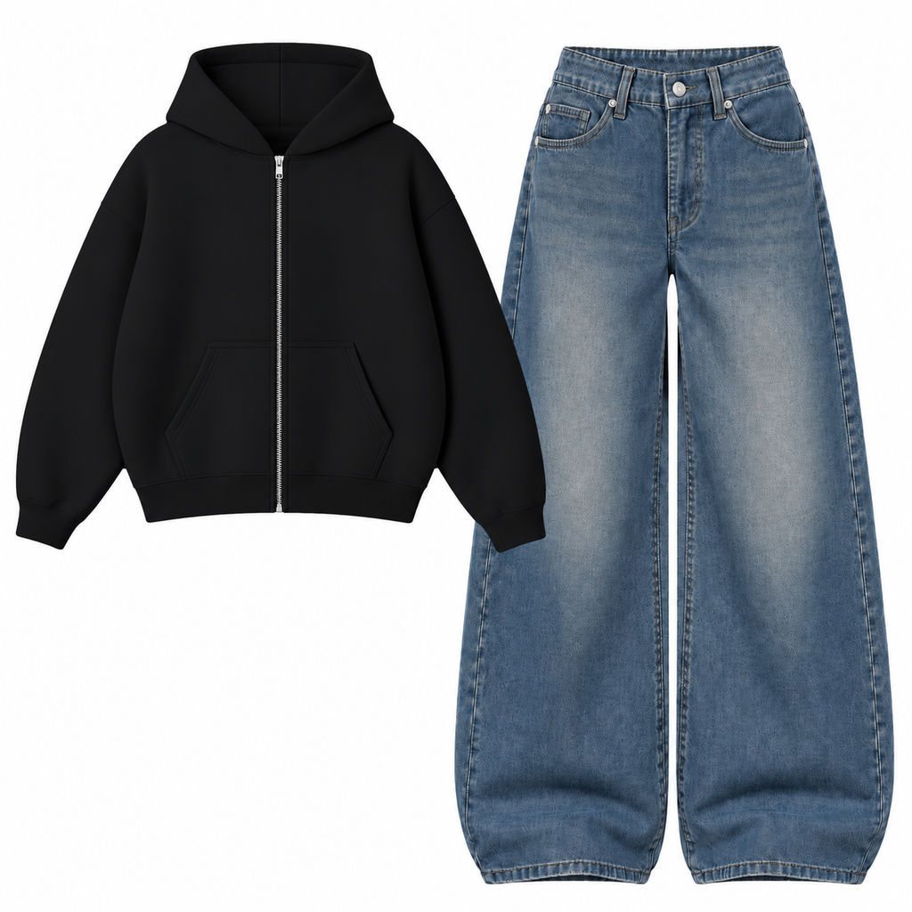 Navyblue Vintage Baggy Jeans With Oversized Zipper