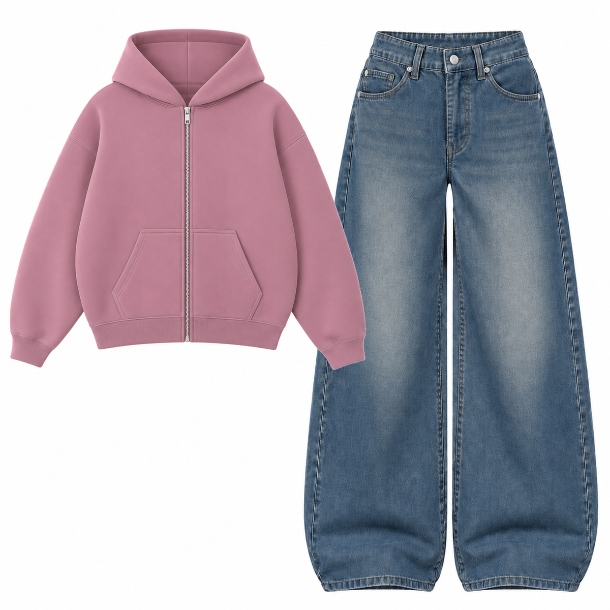Navyblue Vintage Baggy Jeans With Oversized Zipper