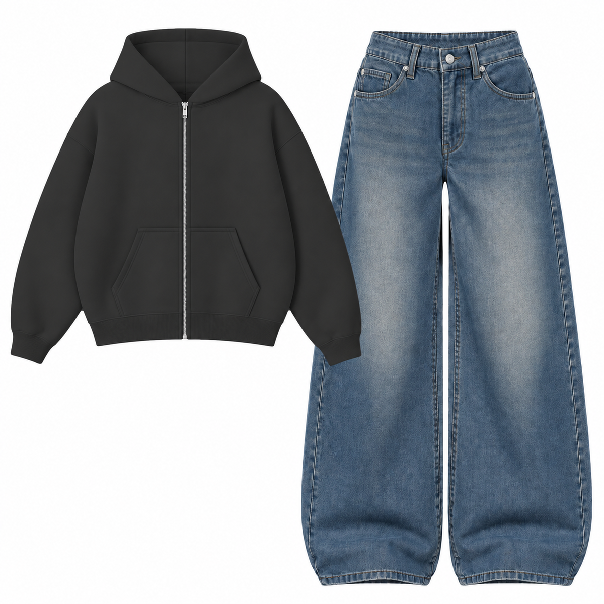 Navyblue Vintage Baggy Jeans With Oversized Zipper