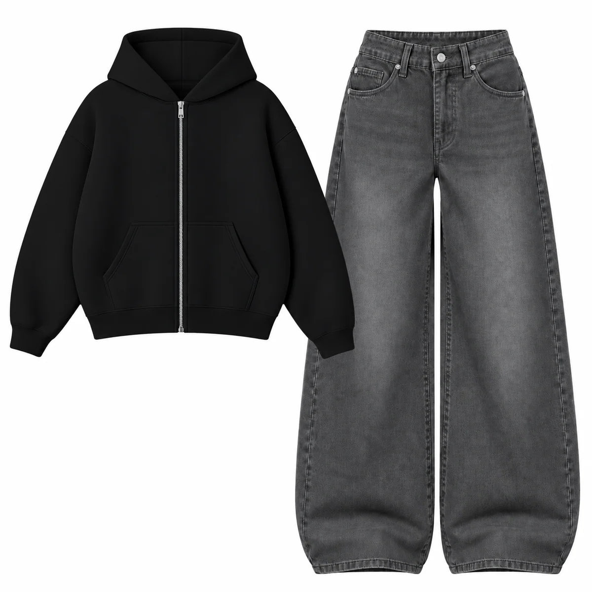 Baggy Jeans With Oversized Zipper