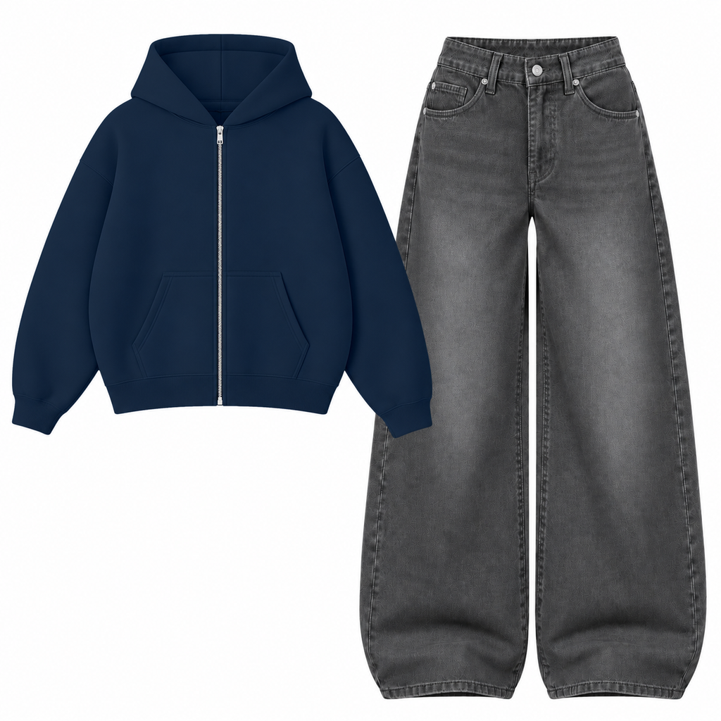 Black Vintage Baggy Jeans With Oversized Zipper