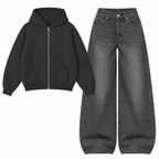 Black Vintage Baggy Jeans With Oversized Zipper