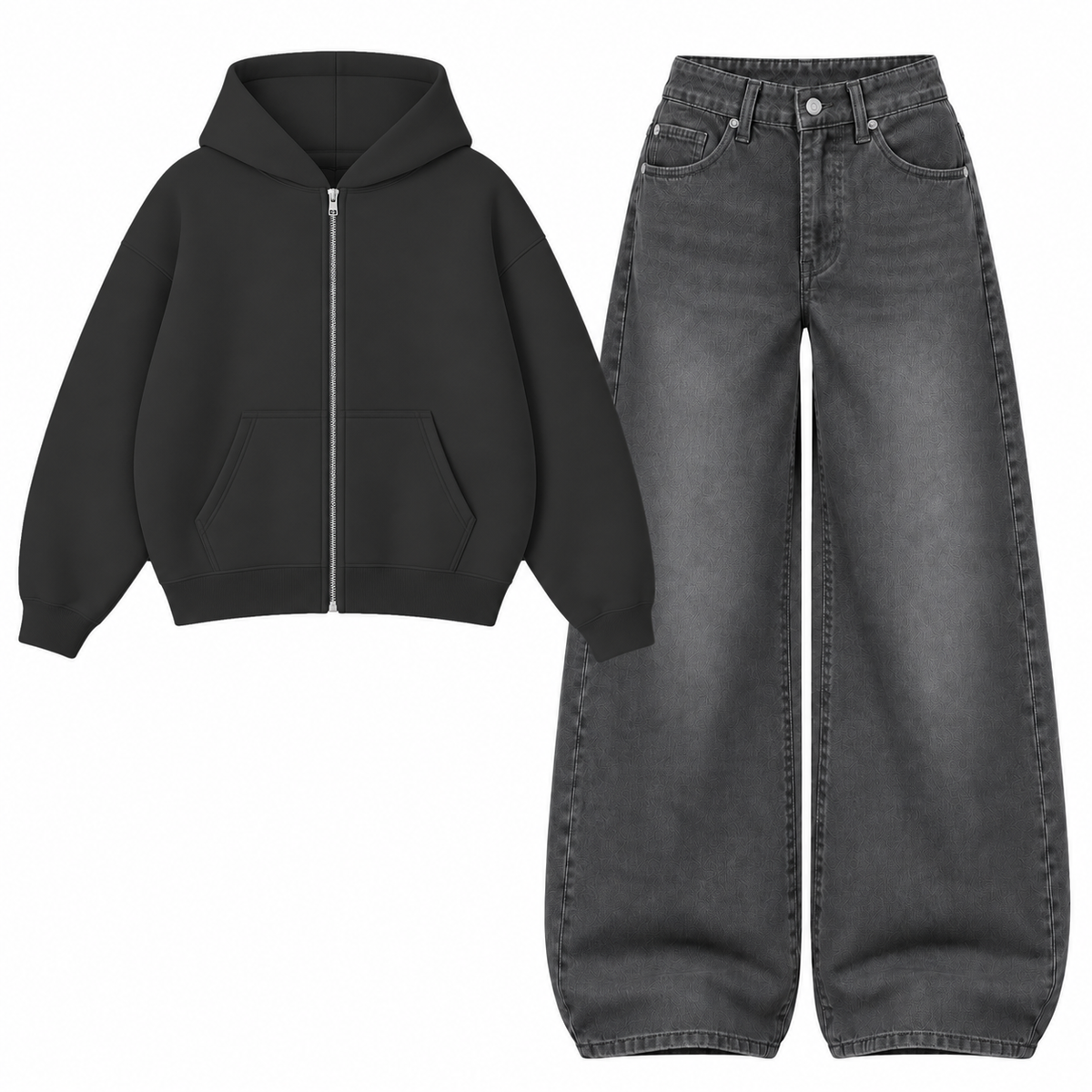 Black Vintage Baggy Jeans With Oversized Zipper