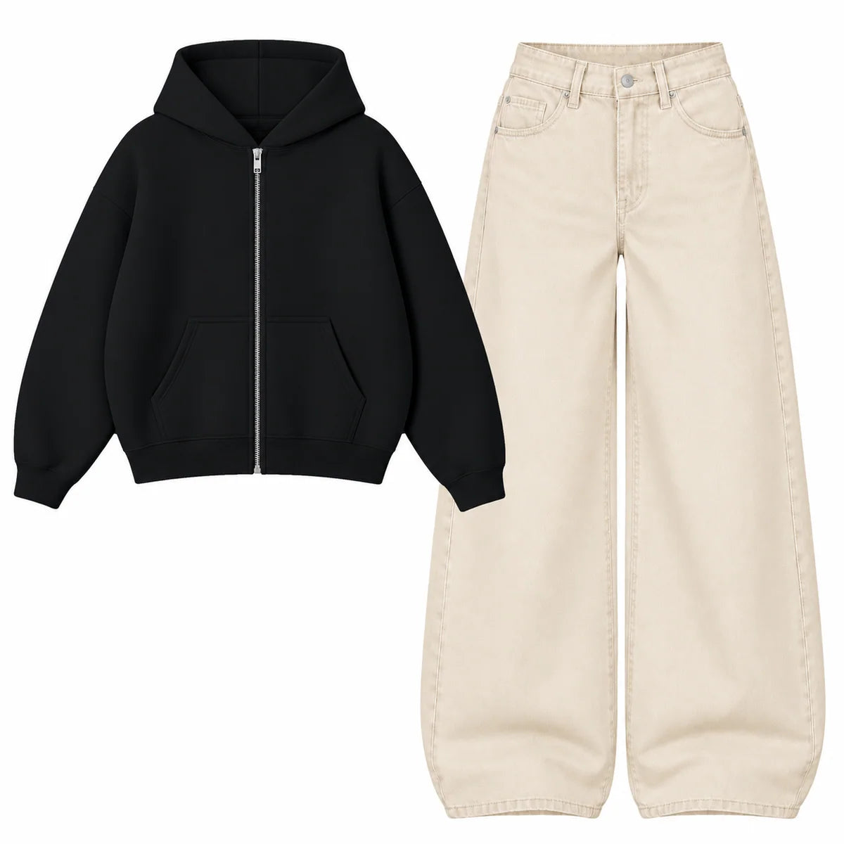 Baggy Jeans With Oversized Zipper