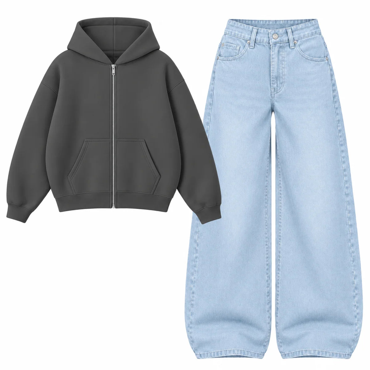 Baggy Jeans With Oversized Zipper