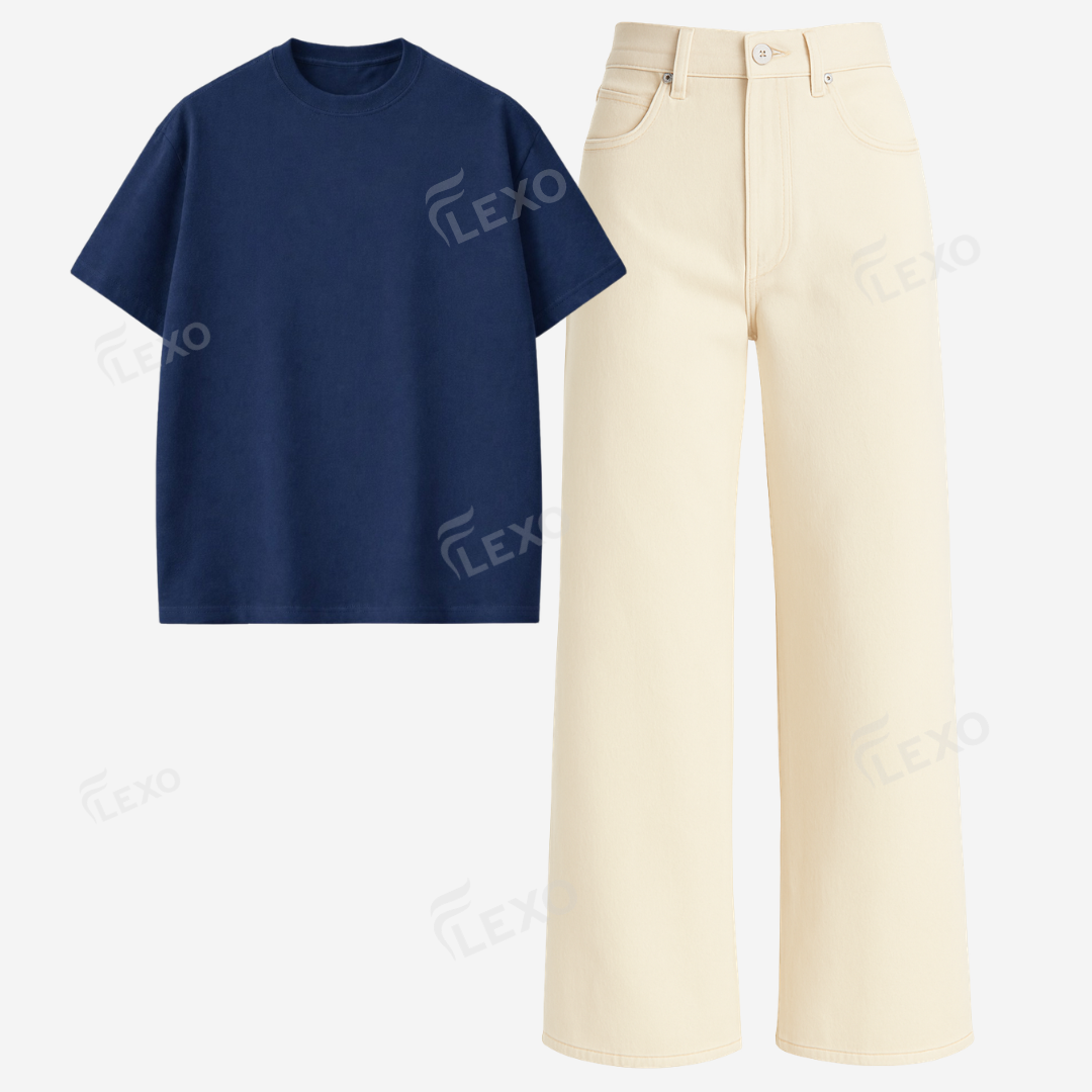 Beige Baggy Jeans With Oversized Drop Shoulder T-Shirt