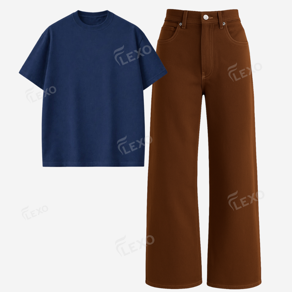 Brown Baggy Jeans With Oversized Drop Shoulder T-Shirt