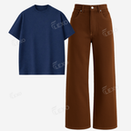 Brown Baggy Jeans With Oversized Drop Shoulder T-Shirt
