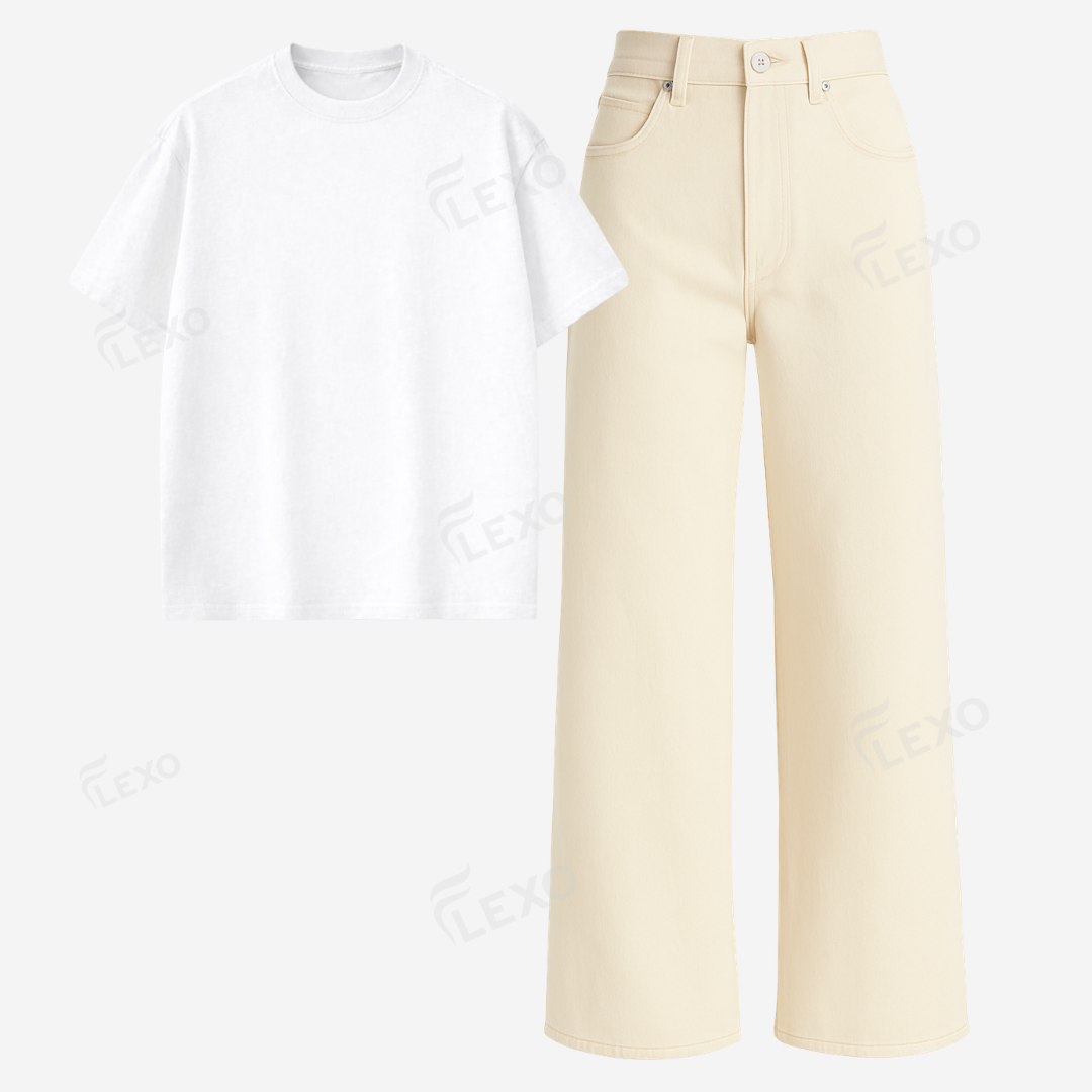 Beige Baggy Jeans With Oversized Drop Shoulder T-Shirt Secondary image