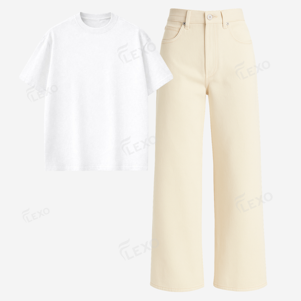 Beige Baggy Jeans With Oversized Drop Shoulder T-Shirt