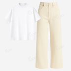 Beige Baggy Jeans With Oversized Drop Shoulder T-Shirt