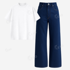 Darkblue Baggy Jeans With Oversized Drop Shoulder T-Shirt