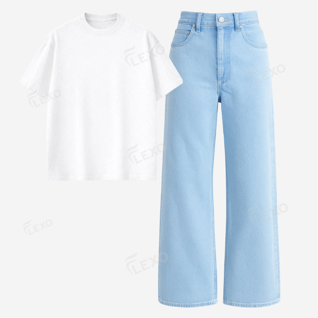 Iceblue Baggy Jeans With Oversized Drop Shoulder T-Shirt Secondary image