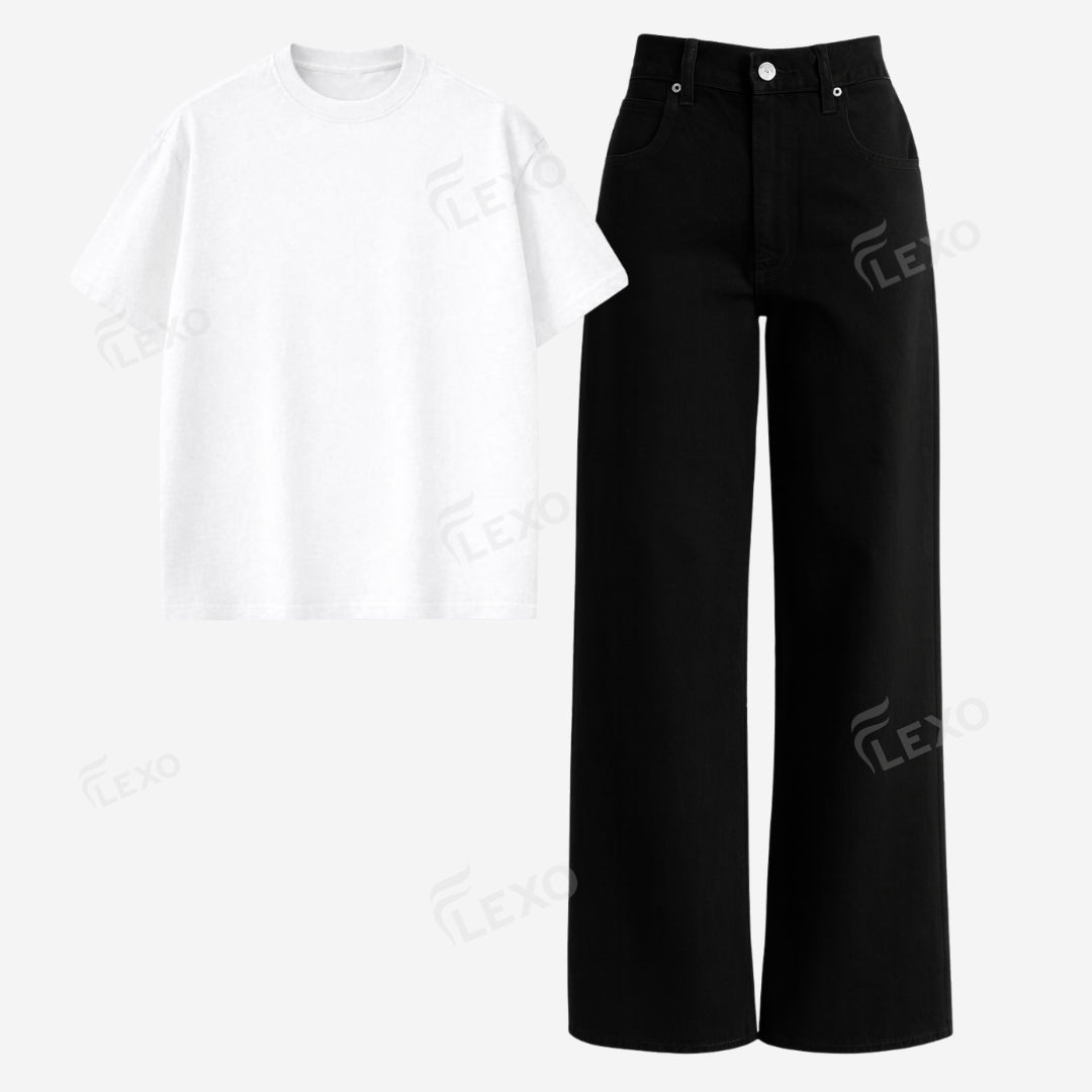 Black Baggy Jeans With Oversized Drop Shoulder T-Shirt Secondary image