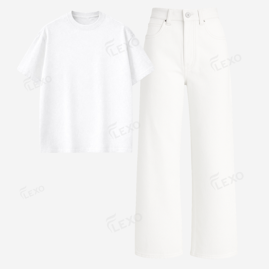 White Baggy Jeans With Oversized Drop Shoulder T-Shirt Secondary image