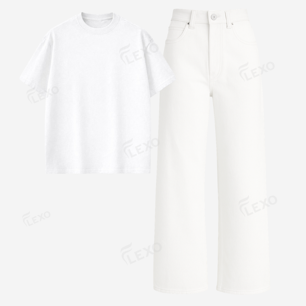 White Baggy Jeans With Oversized Drop Shoulder T-Shirt