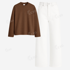 White Baggy Jeans With Full Sleeves T-Shirt