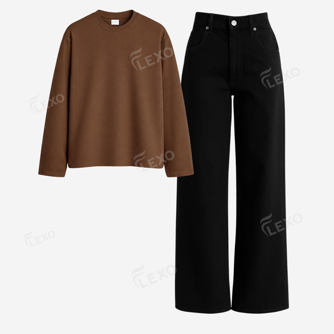 Black Baggy Jeans With Full Sleeves T-Shirt