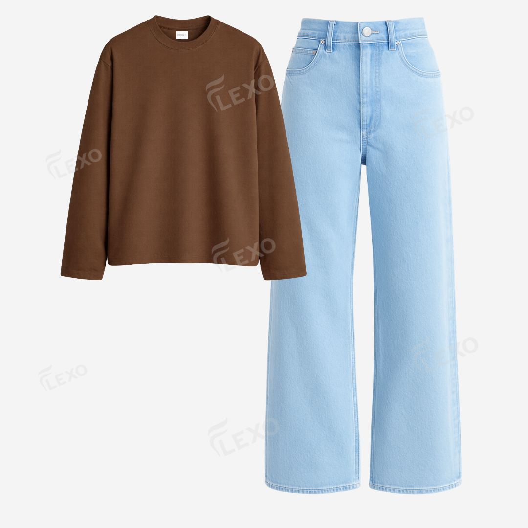 Iceblue Baggy Jeans With Full Sleeves T-Shirt