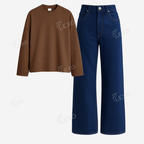 Darkblue Baggy Jeans With Full Sleeves T-Shirt