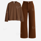 Brown Baggy Jeans With Full Sleeves T-Shirt