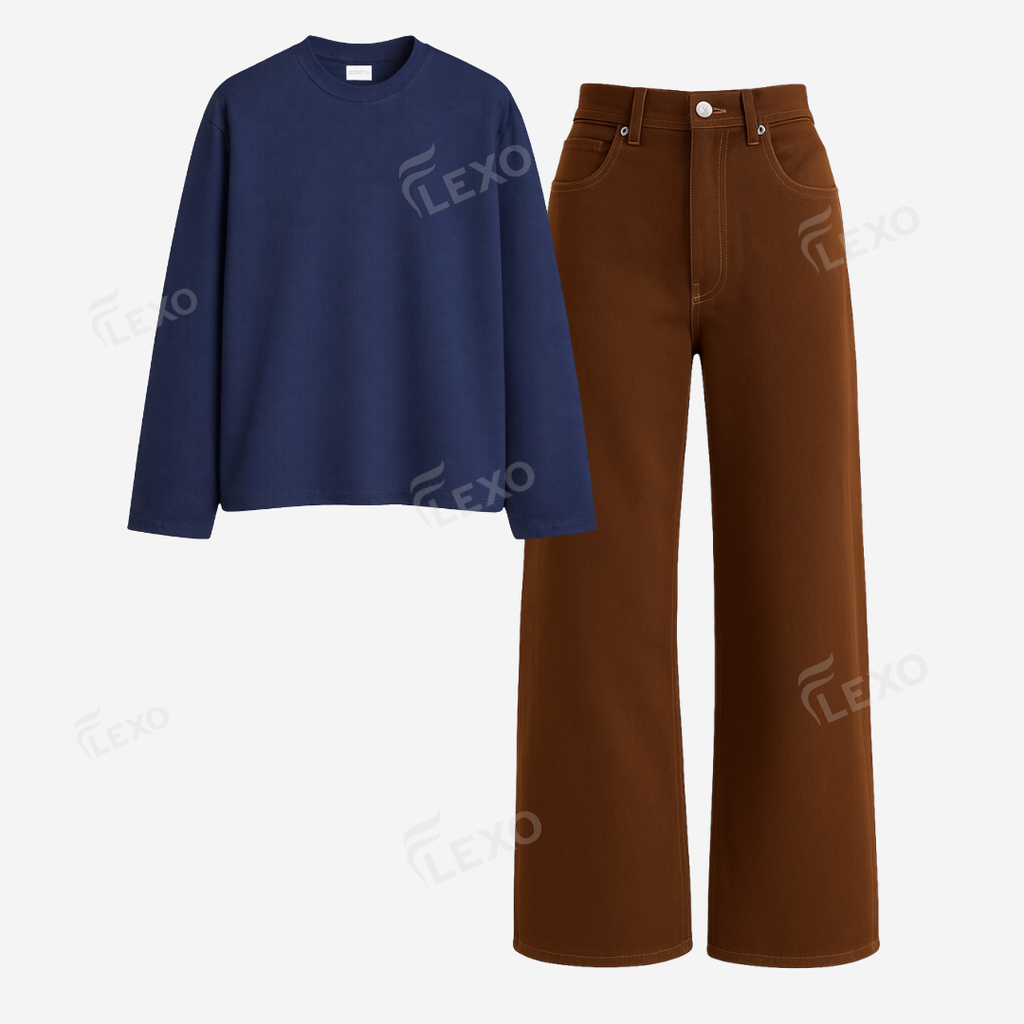 Brown Baggy Jeans With Full Sleeves T-Shirt