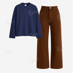 Brown Baggy Jeans With Full Sleeves T-Shirt