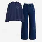 Darkblue Baggy Jeans With Full Sleeves T-Shirt