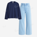 Iceblue Baggy Jeans With Full Sleeves T-Shirt