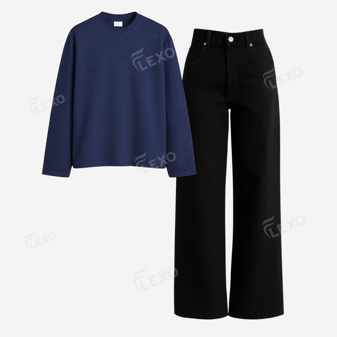 Black Baggy Jeans With Full Sleeves T-Shirt