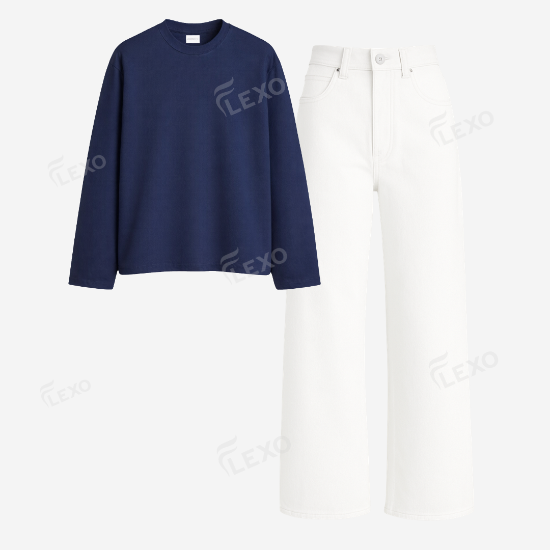 White Baggy Jeans With Full Sleeves T-Shirt