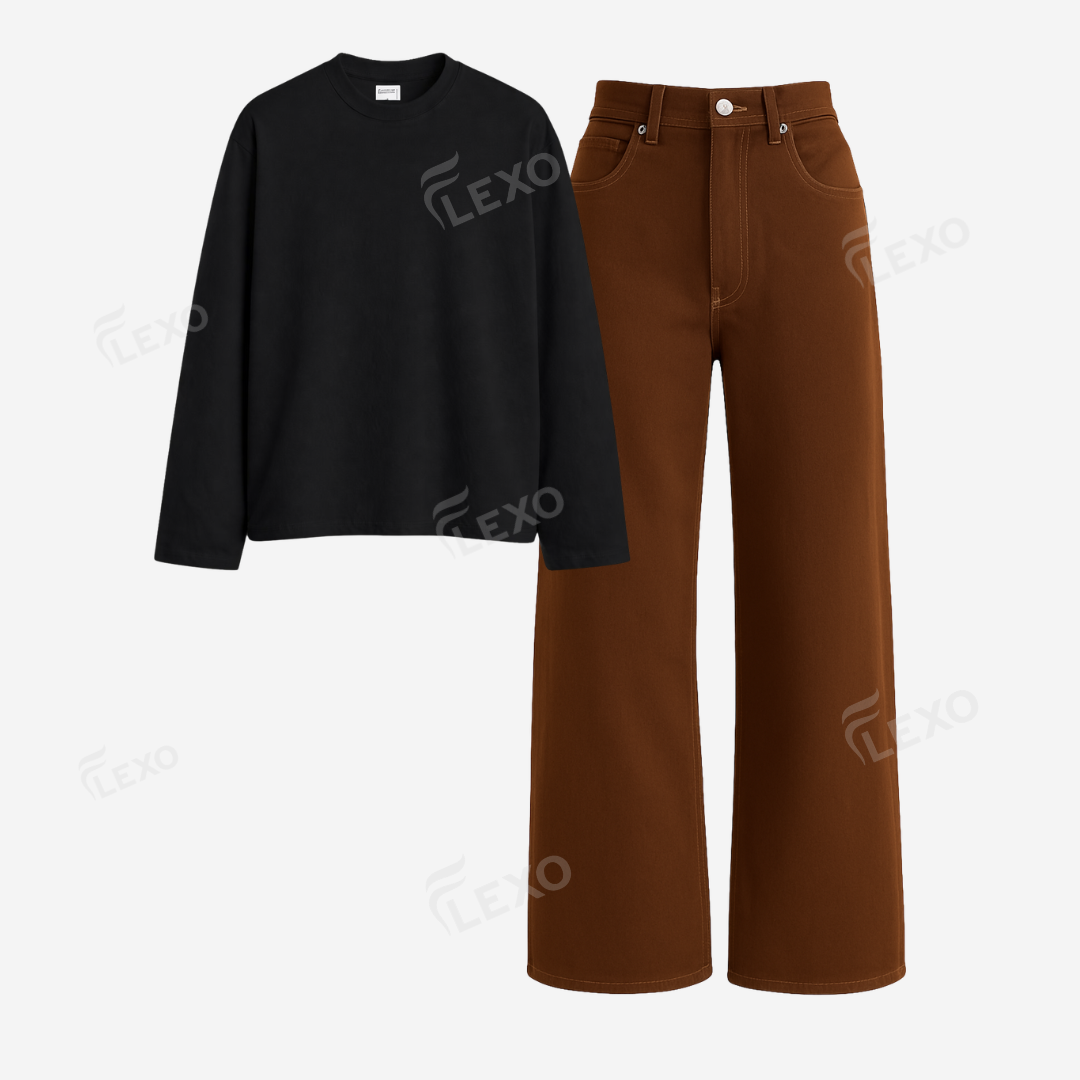 Brown Baggy Jeans With Full Sleeves T-Shirt
