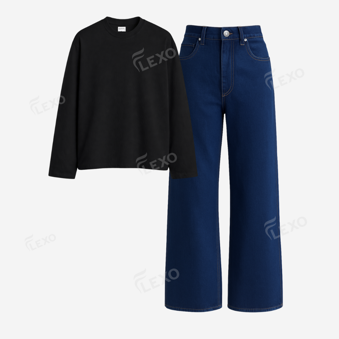 Darkblue Baggy Jeans With Full Sleeves T-Shirt Main image